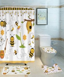 Sweet Yellow Cartoon Bee Honey Flowers Shower Curtain For A Cute Look