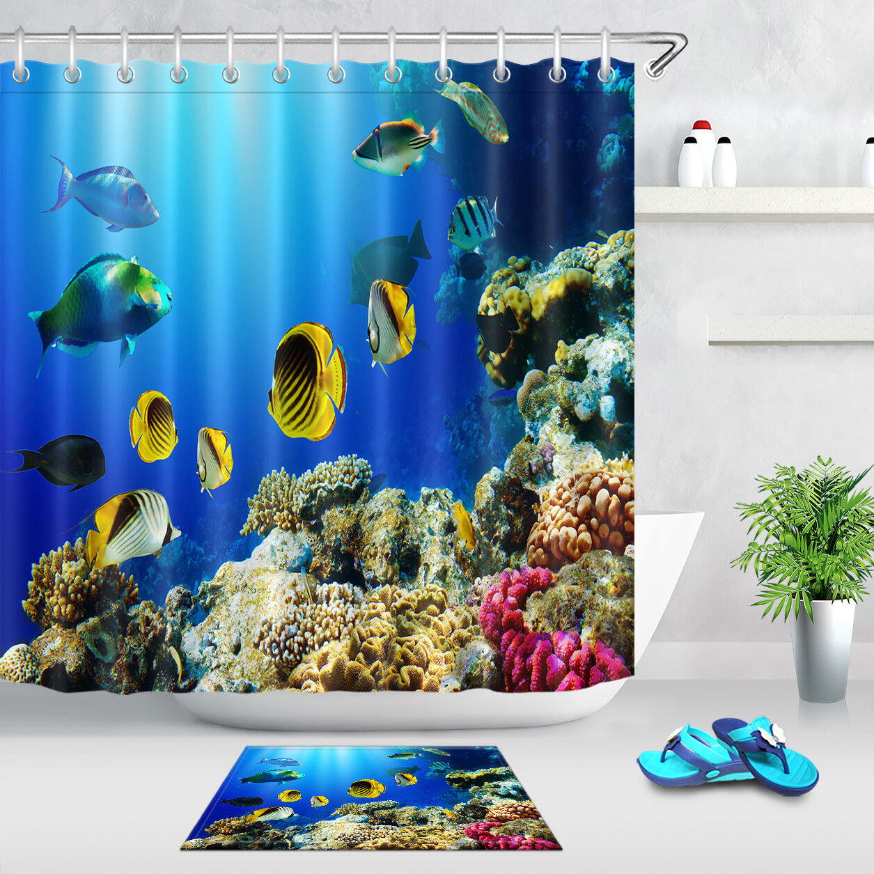 Swimming Tropical Fish Coral Reef Shower Curtain