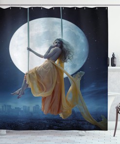 Swing in the Sky Moon Space Shower Curtain for a Romantic Bathroom