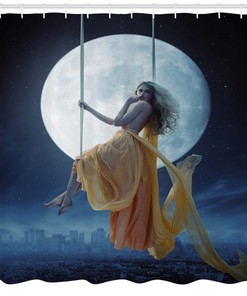 Swing in the Sky Moon Space Shower Curtain for a Romantic Bathroom