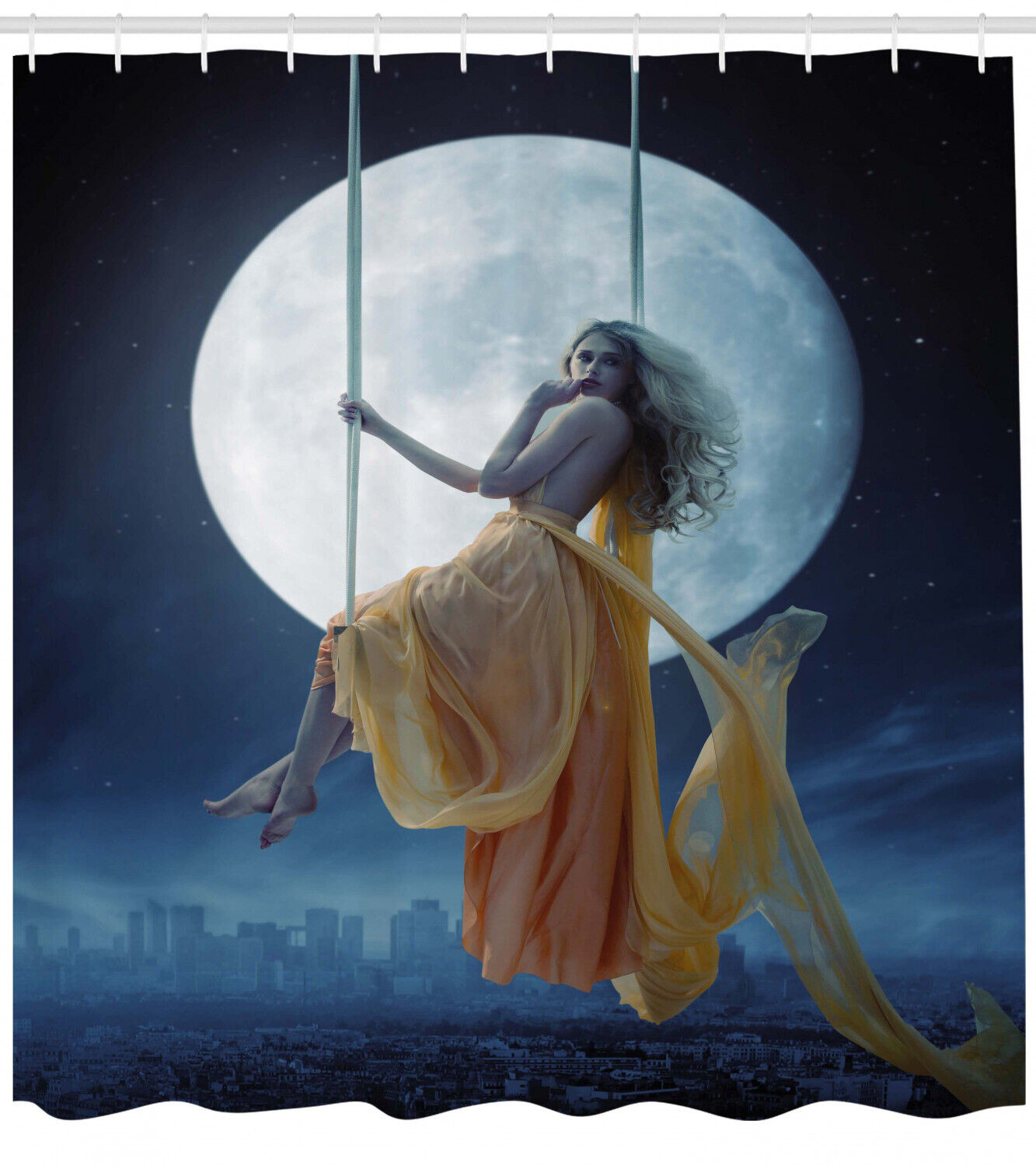 Swing in the Sky Moon Space Shower Curtain for a Romantic Bathroom