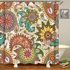 Swirl Design Fabric Shower Curtain With Colorful Bohemian Boho Flowers, Ideal Home Bath Decor Accessory
