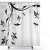 Swirled Floral Background With Damask Curls Print Dragonfly Shower Curtain, Cloth Fabric Bathroom Decorr