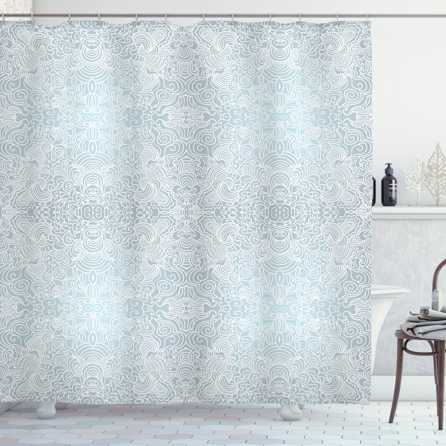 Swirled Floral Lines Print Victorian Shower Curtain - Elegant Bathroom Decor
