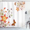 Swirled Flowers Leaves And Butterfly Nature Shower Curtain, Foliage Garden Motif Cloth Fabric Bathroom Decors