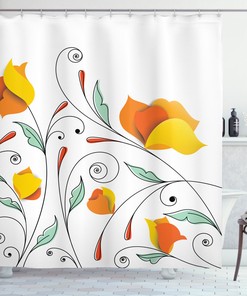 Swirled Romantic Branch Print Shower Curtain For A Whimsical Bathroom
