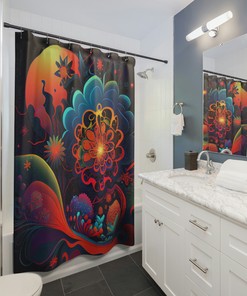 Swirling Flowers Cosmic Garden Print Shower Curtain For Whimsical Bathroom Decor