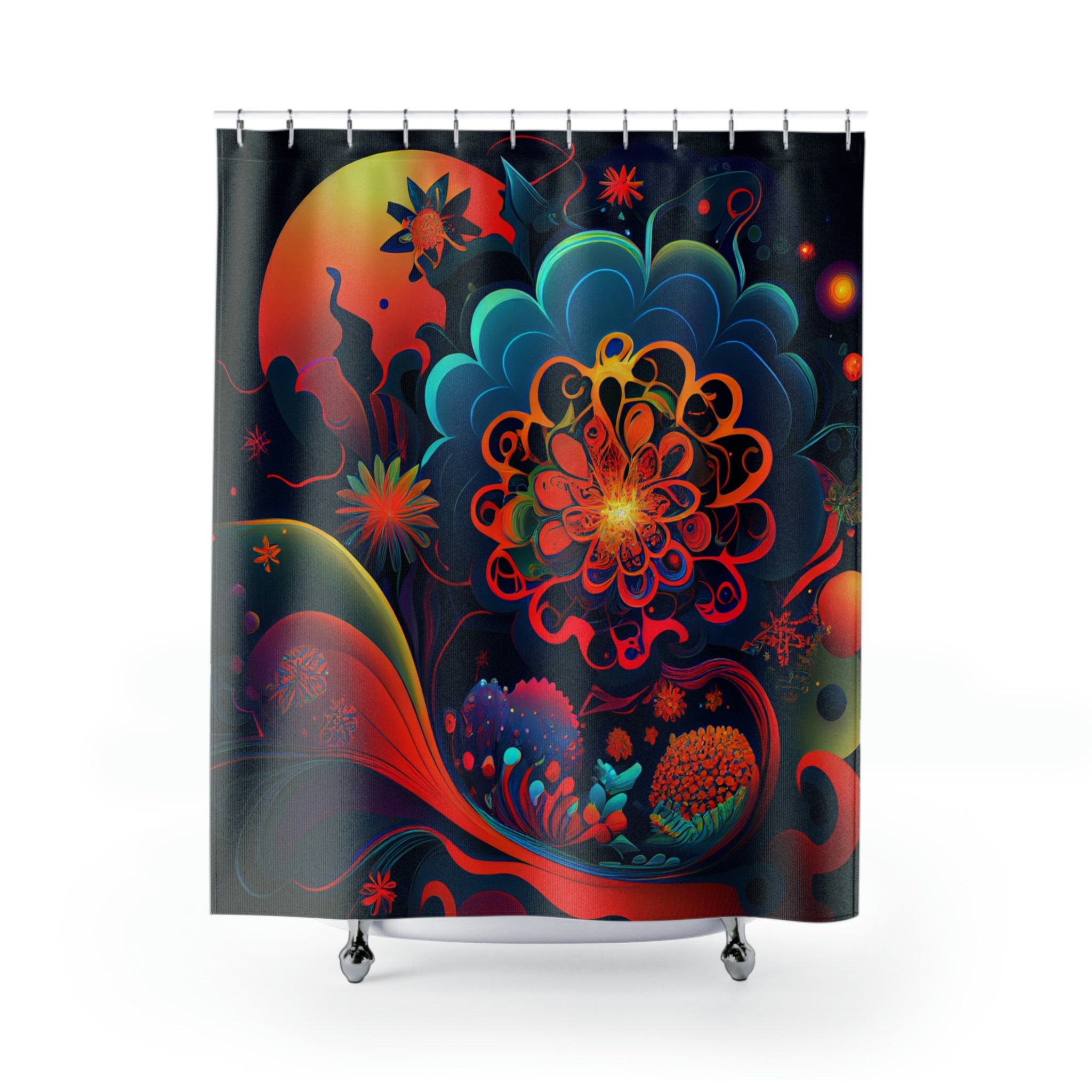 Swirling Flowers Cosmic Garden Print Shower Curtain For Whimsical Bathroom Decor - Image 2