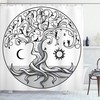 Swirling Life Tree Shower Curtain, Cloth Fabric Bathroom Decor in Pale Grey and White with Angels 