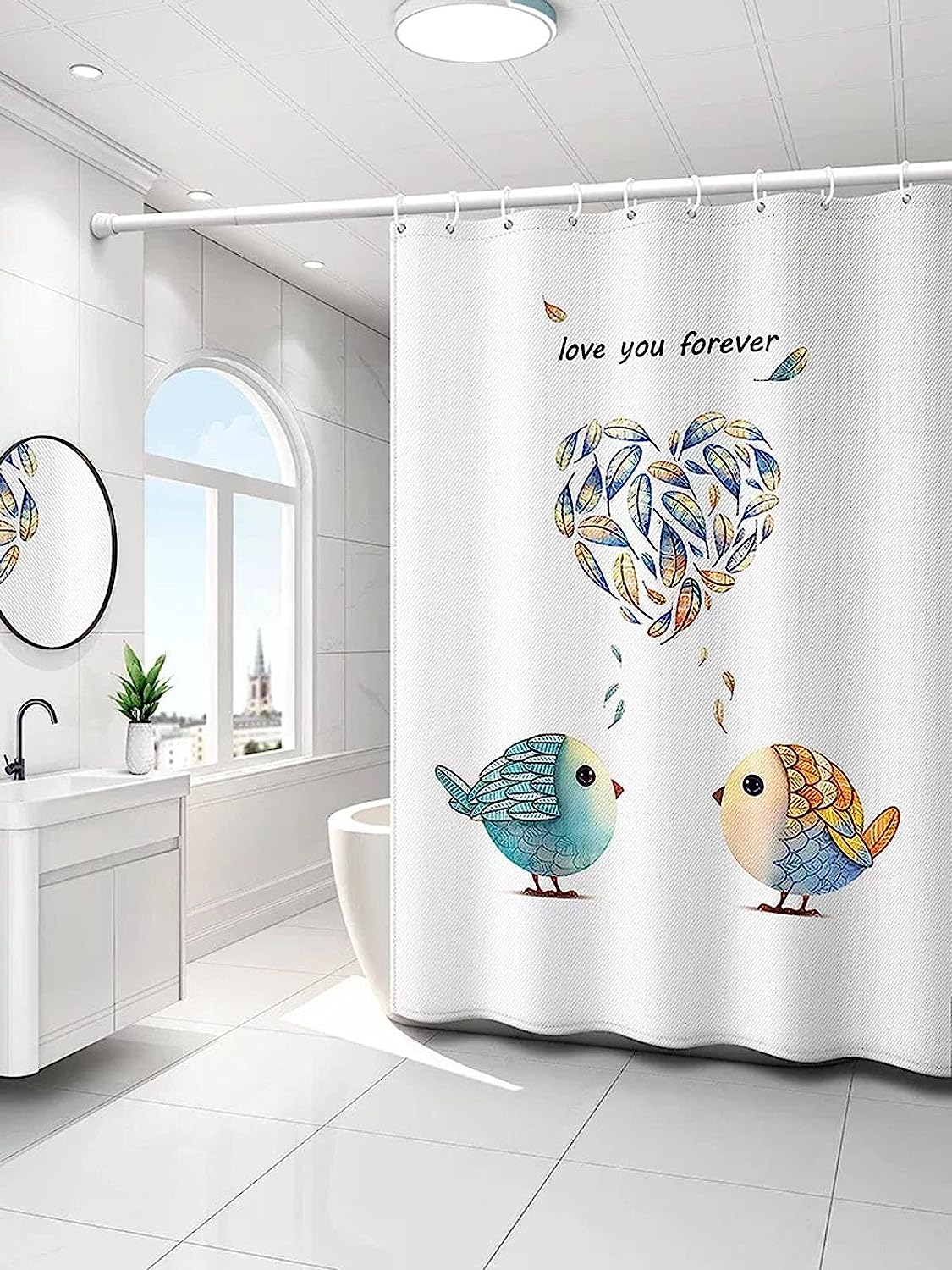 TOL Shower Curtain for Bathrooms, Fabric Washable Waterproof Modern Bath Curtain Dcor, Shower Curtain