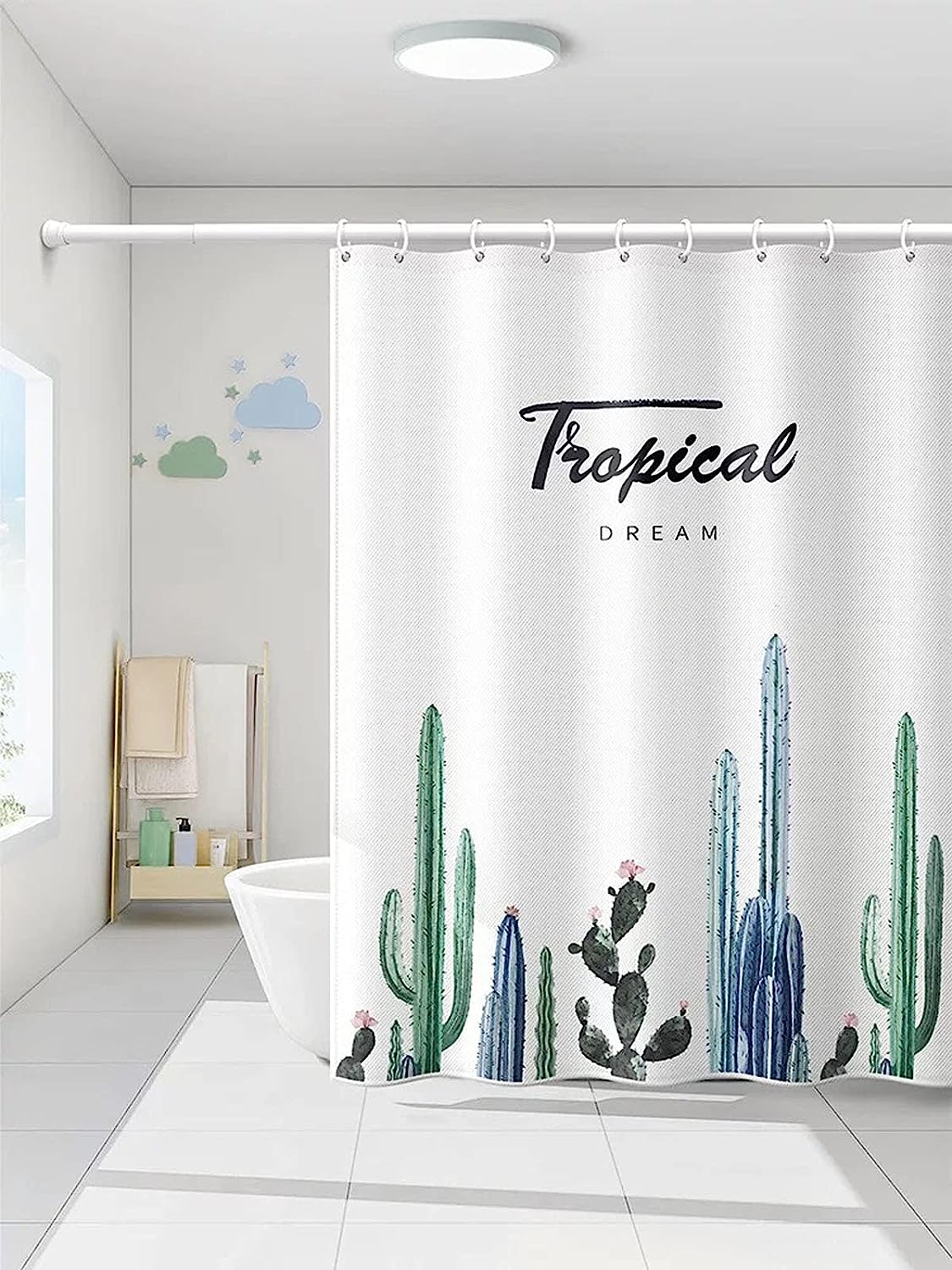 TOL Shower Curtain for Bathrooms, Fabric Washable Waterproof Modern Bath Curtain Dcor, Shower Curtain