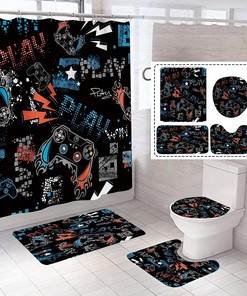 Take A Break, Play A Game With This Classic Video Games Controller Bath Curtain Featuring A Comic Style Design