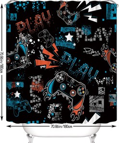 Take A Break, Play A Game With This Classic Video Games Controller Bath Curtain Featuring A Comic Style Design