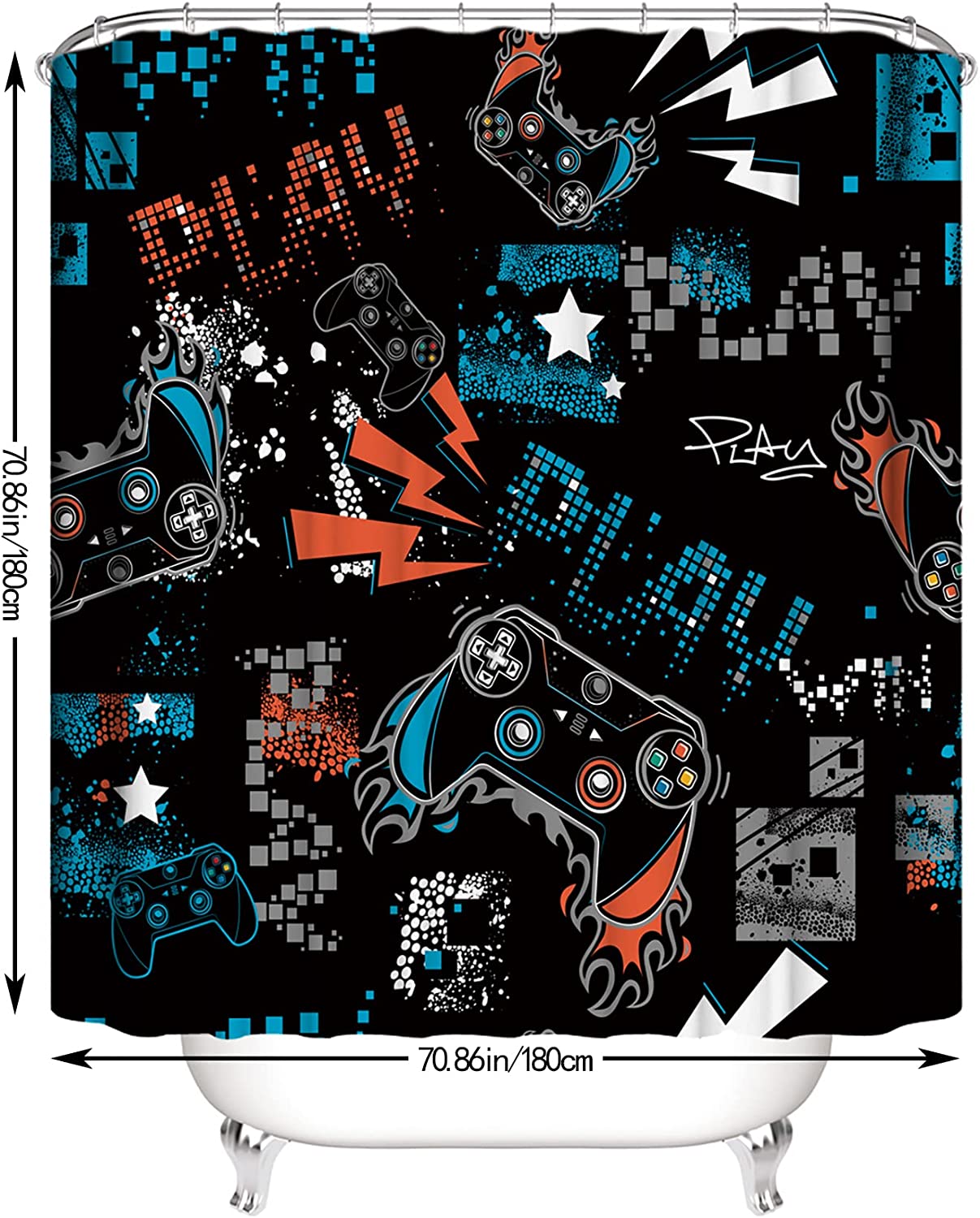 Take A Break, Play A Game With This Classic Video Games Controller Bath Curtain Featuring A Comic Style Design