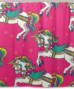 Take A Whimsical Ride With Alaza Unicorn Carousel Horses Shower Curtain.