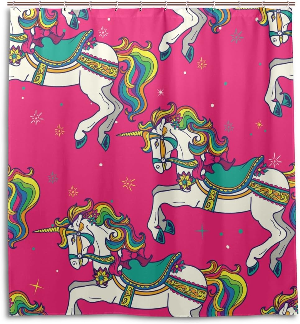 Take A Whimsical Ride With Alaza Unicorn Carousel Horses Shower Curtain.
