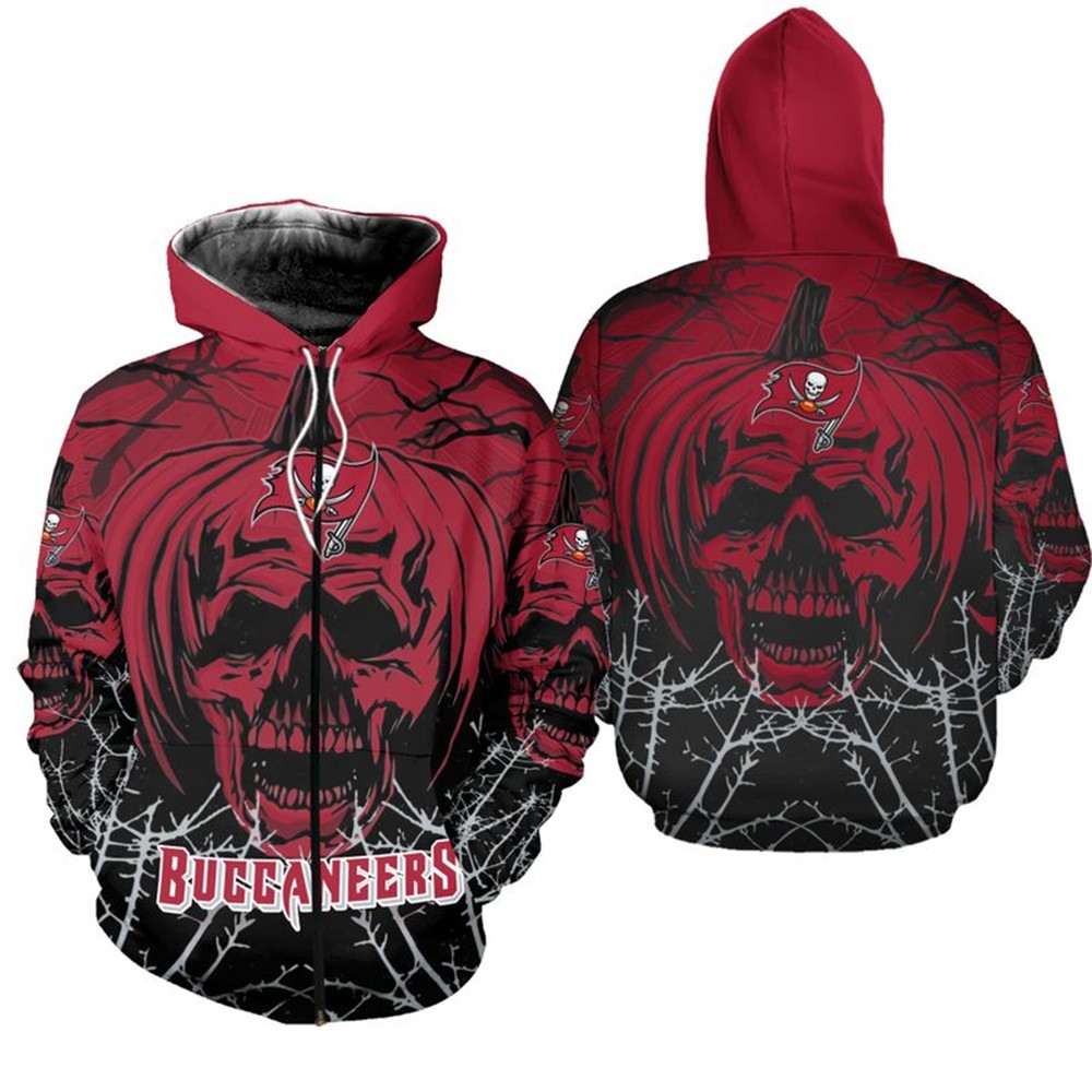 Tampa Bay Buccaneers Hoodie Halloween Pumpkin Skull Print Zip Hoodie With 3D Printed Hoodies