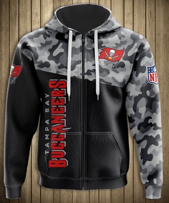 Tampa Bay Buccaneers Military Hoodie 3D Zip Hoodie Long Sleeve With 3D Hoodies With Zippers