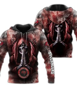 Tampa Bay Buccaneers Skull Hoodie 3D Background Smoke Gifts For Fans With Custom All Over Print Hoodie