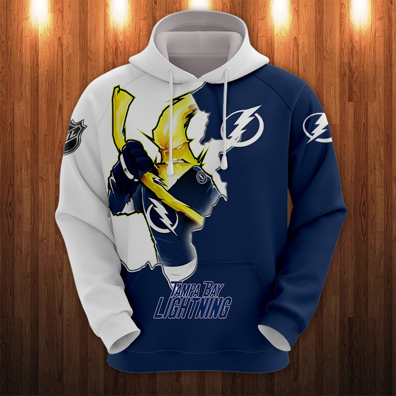 Tampa Bay Lightning Hoodie 3D Cartoon Graphic Zip Hoodie Zipper For Fans With 3D Hoodies For Men