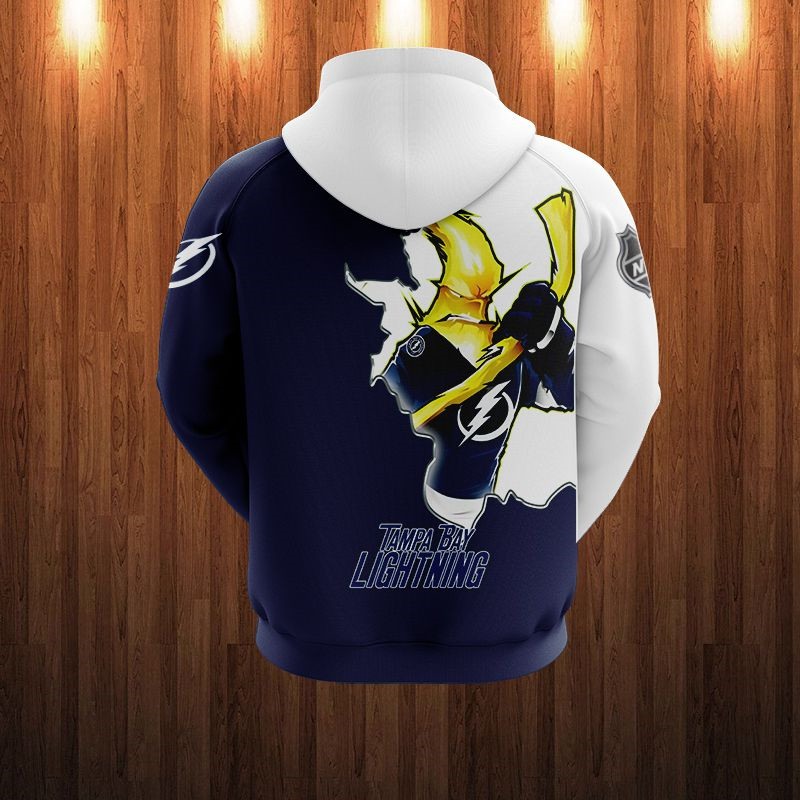 Tampa Bay Lightning Hoodie 3D Cartoon Graphic Zip Hoodie Zipper For Fans With 3D Hoodies For Men