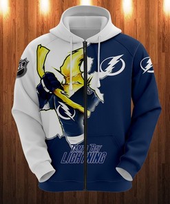 Tampa Bay Lightning Hoodie 3D Cartoon Graphic Zip Hoodie Zipper For Fans With 3D Hoodies For Men