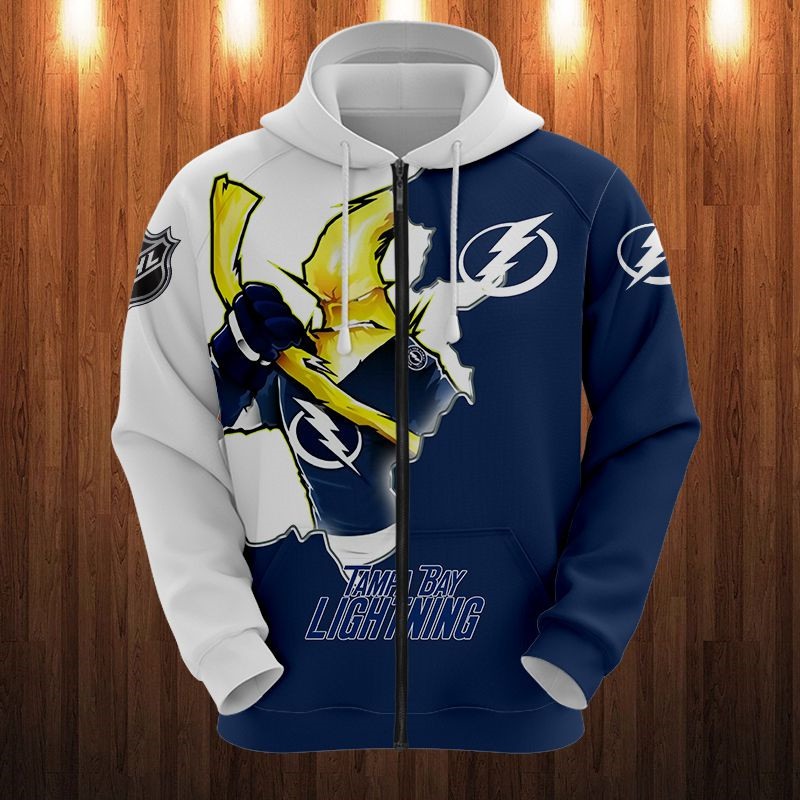 Tampa Bay Lightning Hoodie 3D Cartoon Graphic Zip Hoodie Zipper For Fans With 3D Hoodies For Men