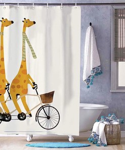 Tandem Giraffes Shower Curtain - Unique And Decorative Fabric Bath Curtain For Your Bathroom