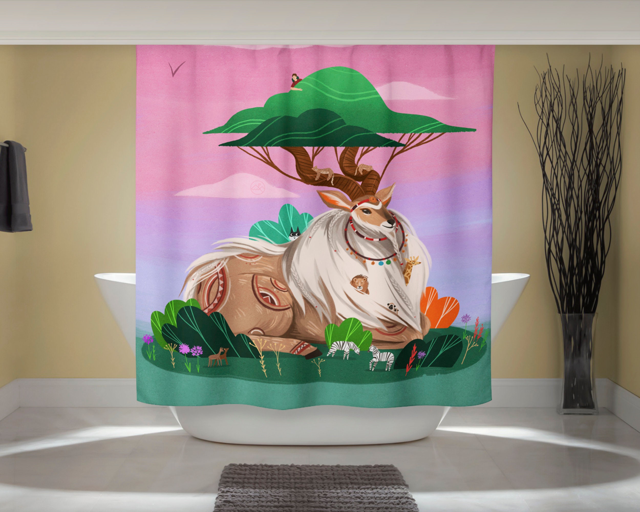 Tanzania Art Print Shower Curtain - African Wildlife Fun Decor
