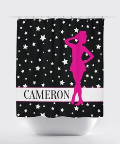 Tap Dancer Stars Print Monogrammed Name Shower Curtain for Music and Theatre Bathroom Decor