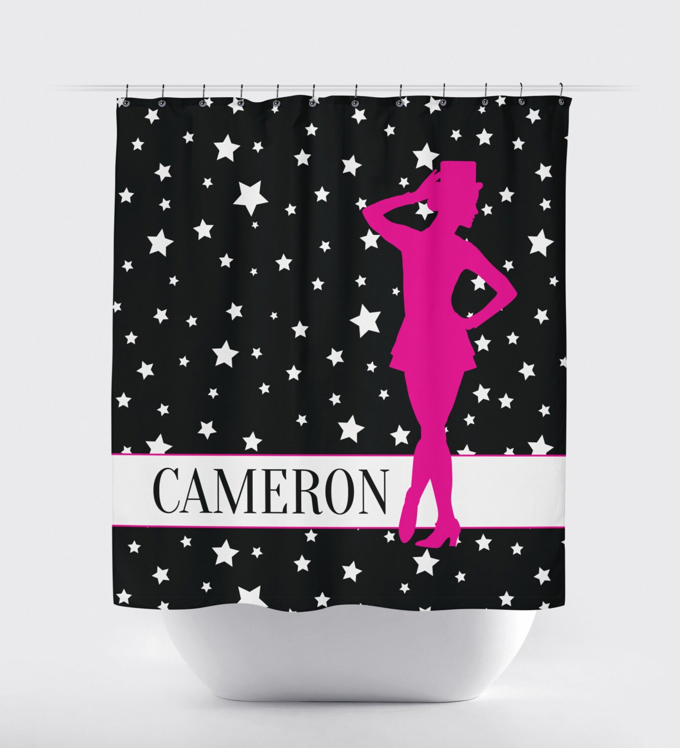 Tap Dancer Stars Print Monogrammed Name Shower Curtain for Music and Theatre Bathroom Decor