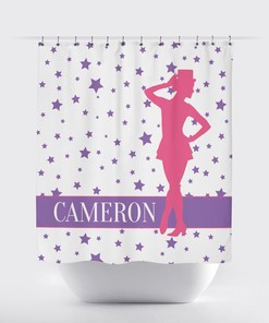 Tap Dancer Stars Print Monogrammed Name Shower Curtain for Music and Theatre Bathroom Decor