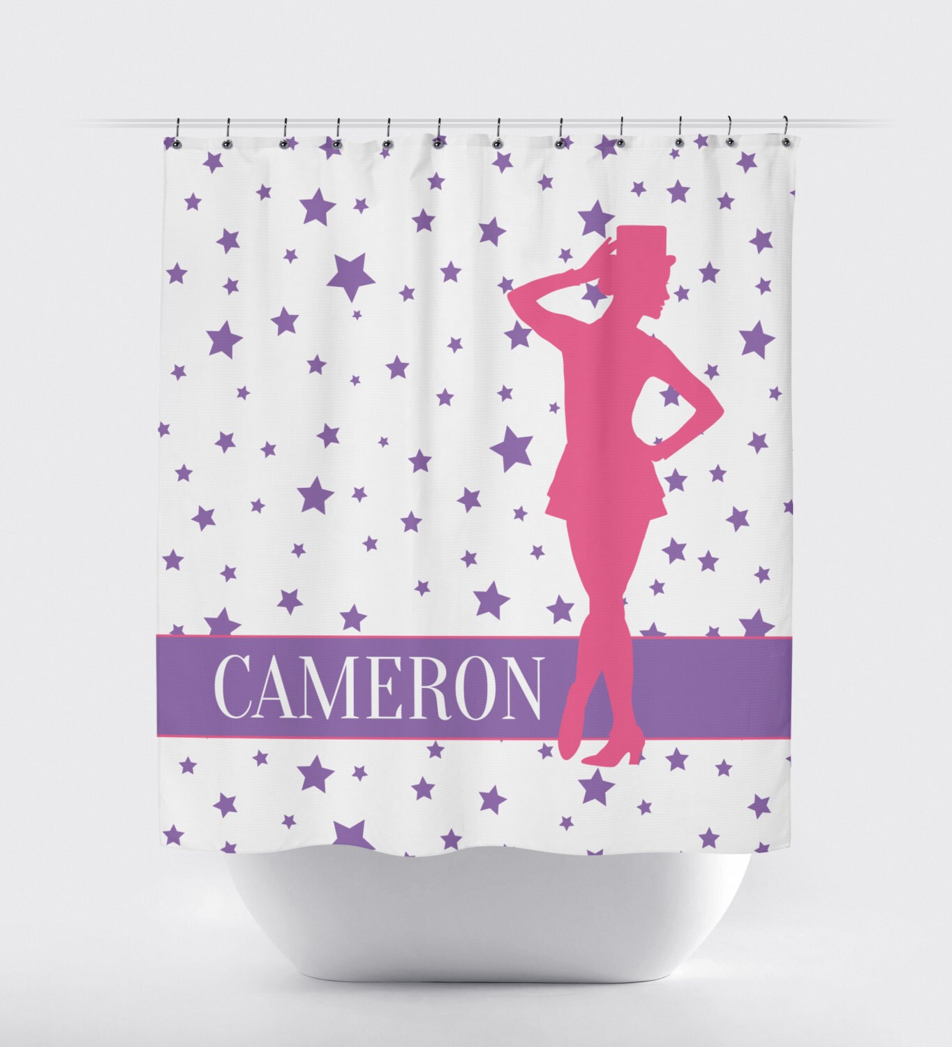 Tap Dancer Stars Print Monogrammed Name Shower Curtain for Music and Theatre Bathroom Decor