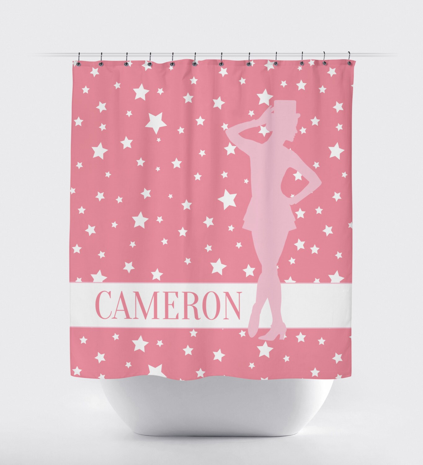 Tap Dancer Stars Print Monogrammed Name Shower Curtain for Music and Theatre Bathroom Decor
