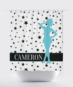 Tap Dancer Stars Print Monogrammed Name Shower Curtain for Music and Theatre Bathroom Decor