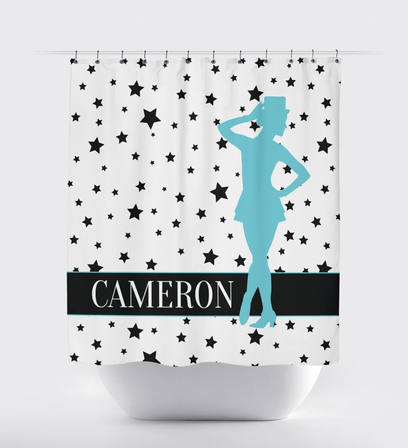 Tap Dancer Stars Print Monogrammed Name Shower Curtain for Music and Theatre Bathroom Decor