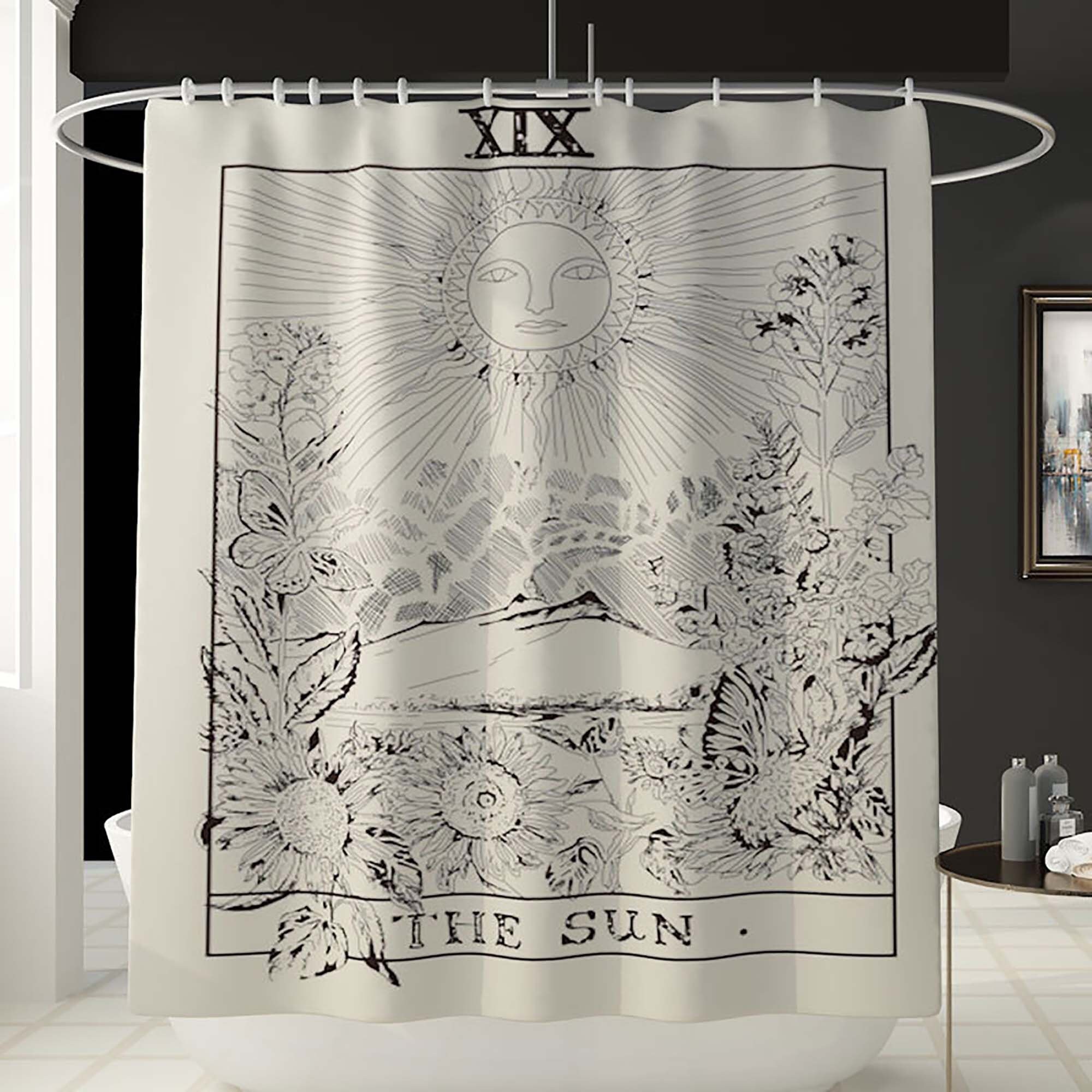 Tarot Moon and Star Waterproof Shower Curtain Decoration