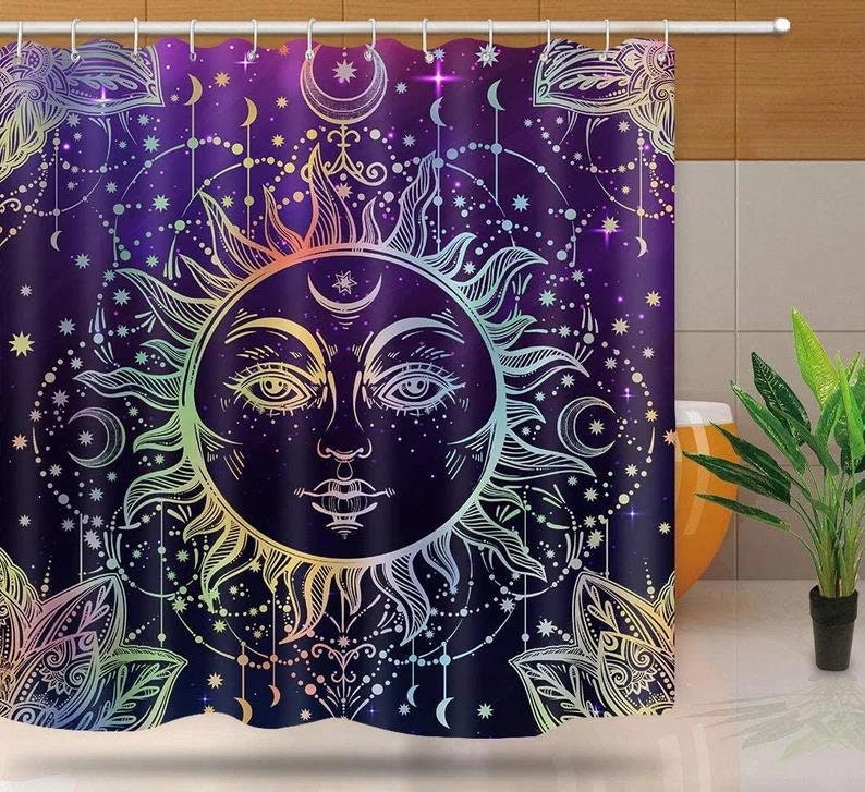 Tarot Sun Moon Phase Occult Art Shower Curtain for a Modern Abstract Bathroom