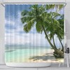 Tasteful Palm Tree Beach Scene Shower Curtain for Tropical Bathroom Decor