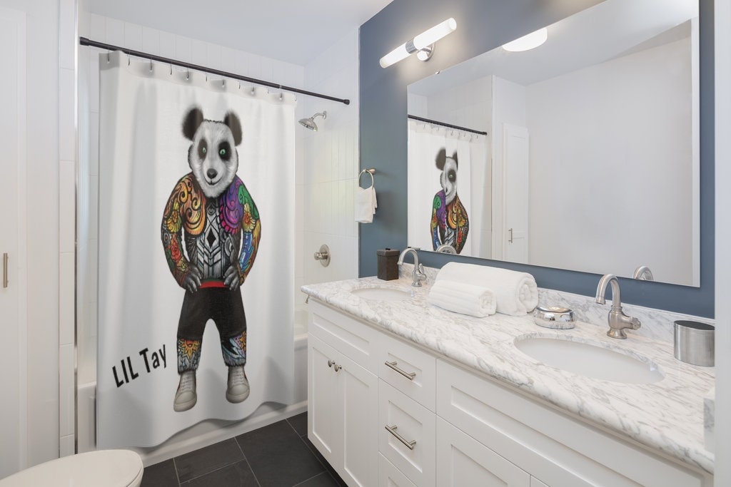 Tattoo Panda Bear Shower Curtain Fun Graphic Detail LiL Tay