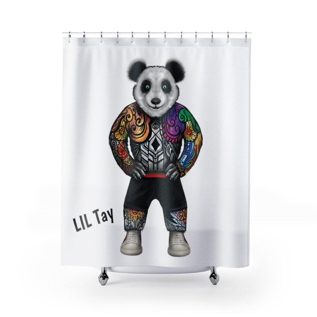 Tattoo Panda Bear Shower Curtain Fun Graphic Detail LiL Tay