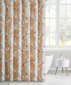 Taupe Floral Design PEVA Red and White Shower Curtain for Odorless ECO Friendly Bathroom