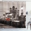 Taupe Grey Red London Theme Urban Life Scenery Shower Curtain Featuring Tower Bridge