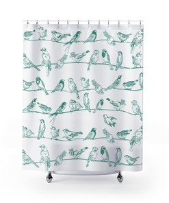 Teal Birds Shower Curtain, Great Home Decor Gift Idea For Bird Lovers