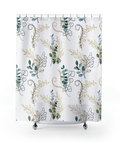 Teal Blue And Green Eucalyptus Boho Shower Curtain For Nature Inspired Bathroom Decor