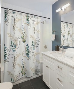 Teal Blue And Green Eucalyptus Boho Shower Curtain For Nature Inspired Bathroom Decor