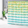 Teal Blue And White Striped Shower Curtain, Gold Geometric Pattern Modern Art Bathroom Decor - Ecotob