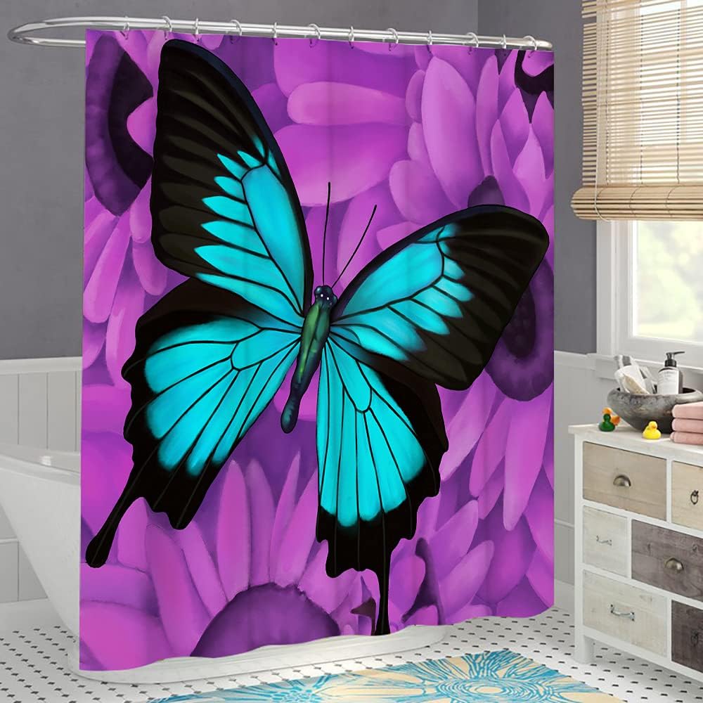Teal Blue Butterflies Shower Curtain for Your Bathroom - Unique Shower Curtains