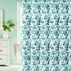 Teal Blue Flower Fabric Shower Curtain with Natural Look