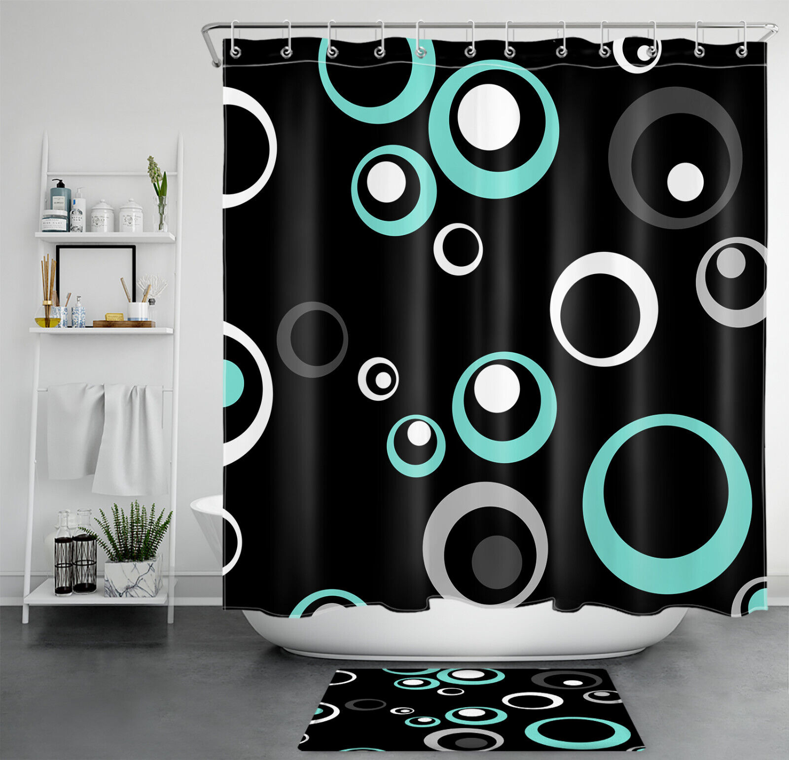 Teal Blue Geometric Pattern Shower Curtain for Stylish Bathrooms